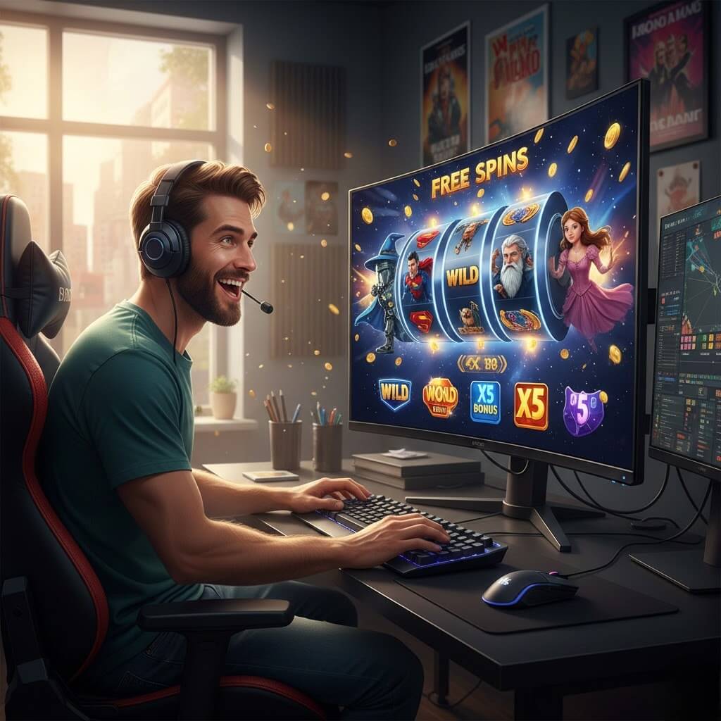 Pemain online menikmati slot bertema film di 12Hoki dengan animasi 3D penuh warna, free spins, dan ikon bonus interaktif.