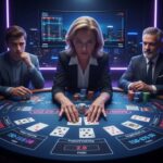 Pemain poker profesional dan pemula bermain poker online di meja 12HOKI, menampilkan strategi dan manajemen modal